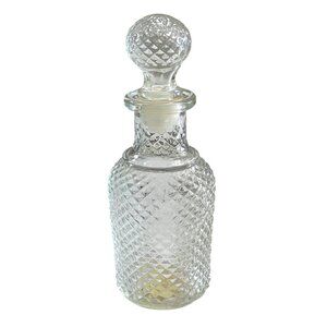 VTG Avon Apothecary Decanter Glass Bottle W/ Round Stopper Diamond Pattern